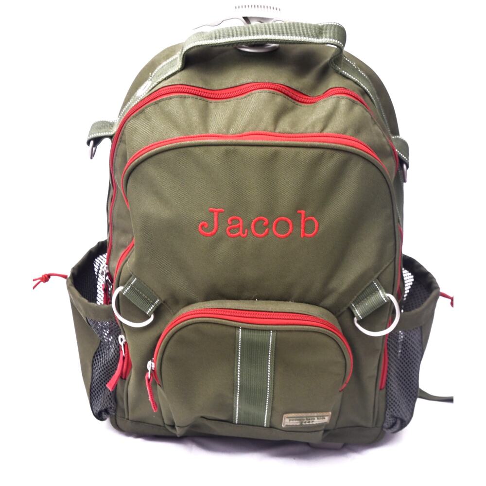 Pottery Barn Kids Rolling Backpack Jacob Personalized Green Red Wheeled Bag